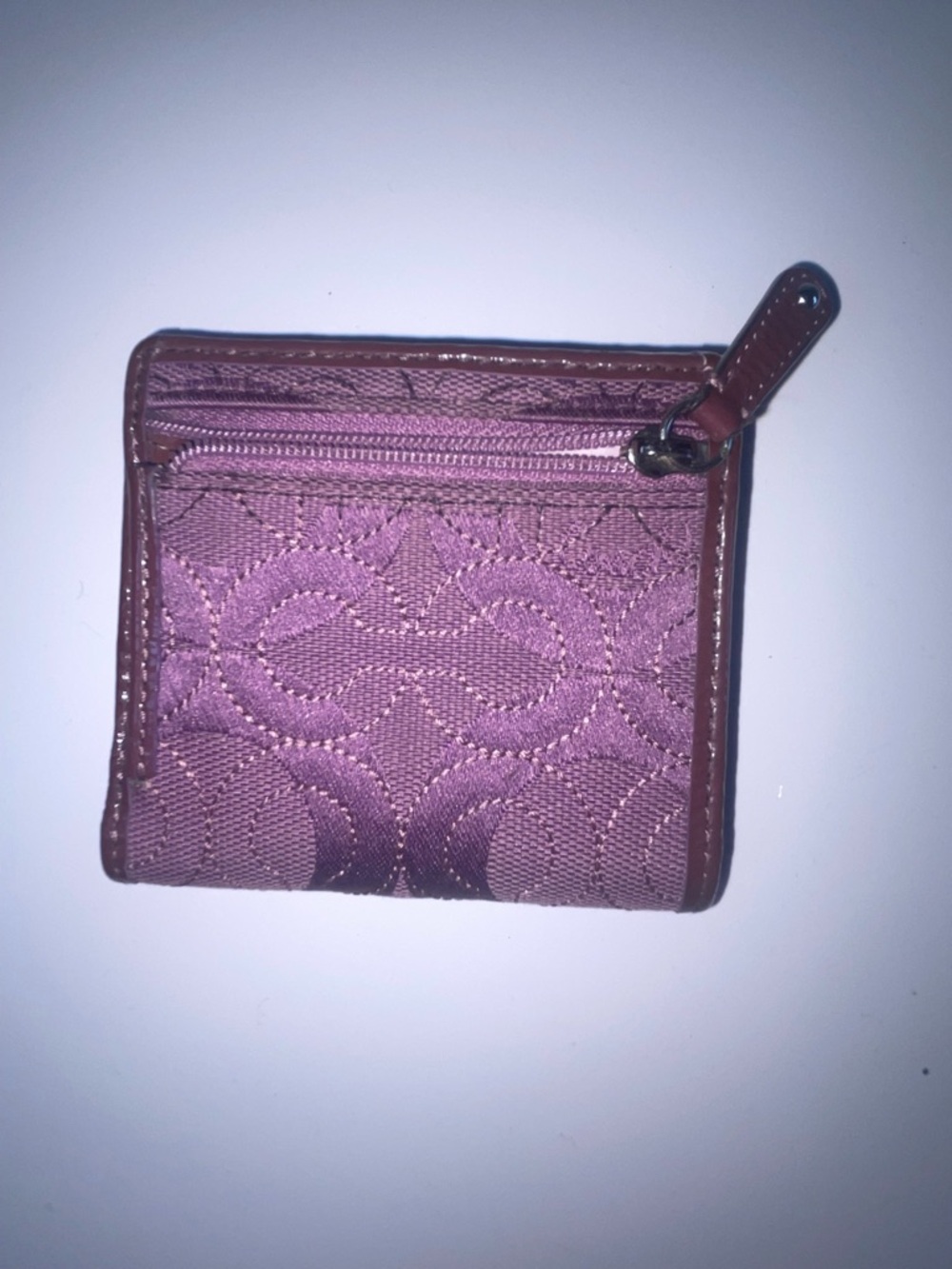Coach Quilted Small Wallet in Plum with Brown Trim - Picture 3 of 10